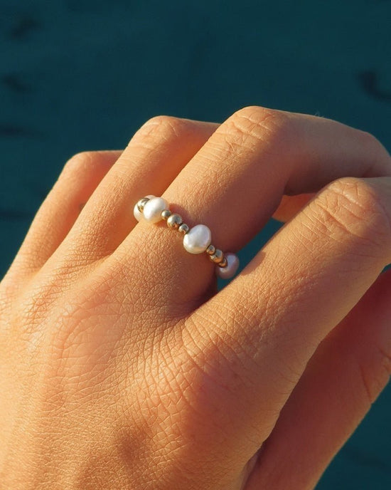 FRESHWATER PEARL BEADED MIX RING - The Littl - 14k Yellow Gold Fill - S