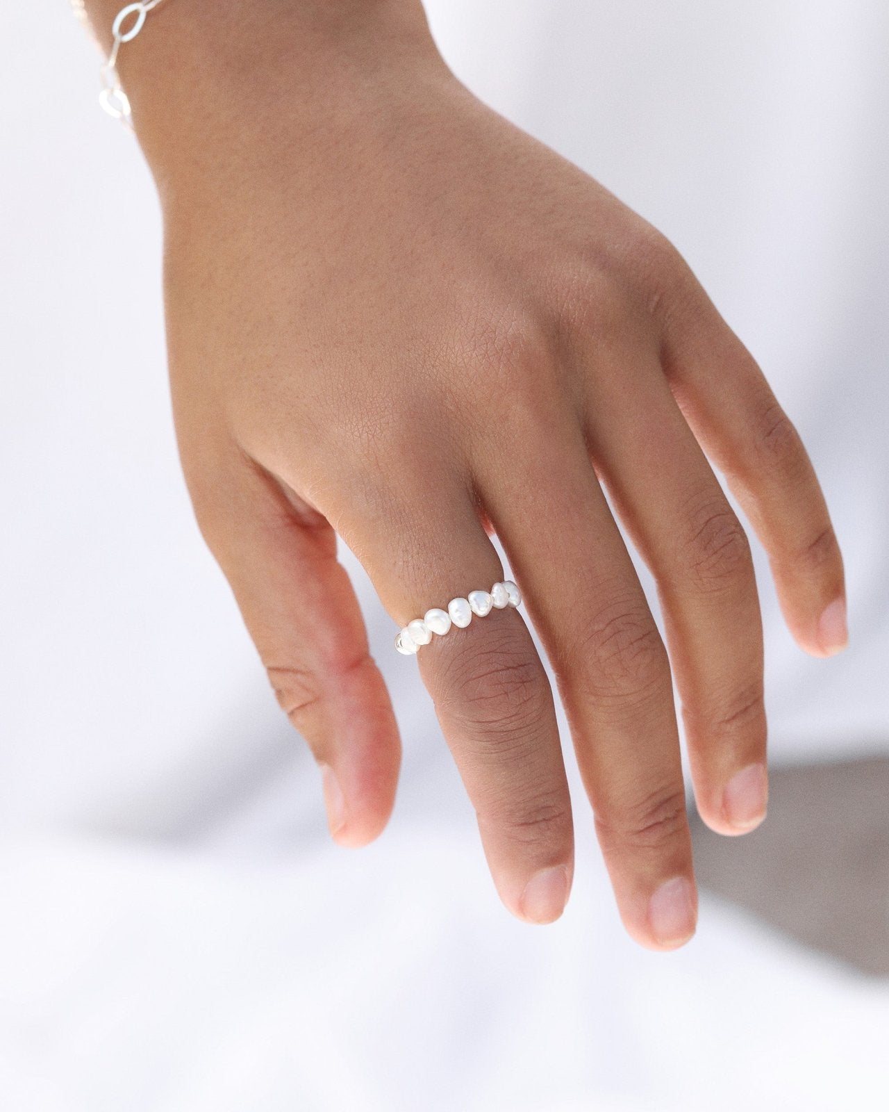 FRESHWATER PEARL BEADED RING - The Littl - 14k Yellow Gold Fill - S