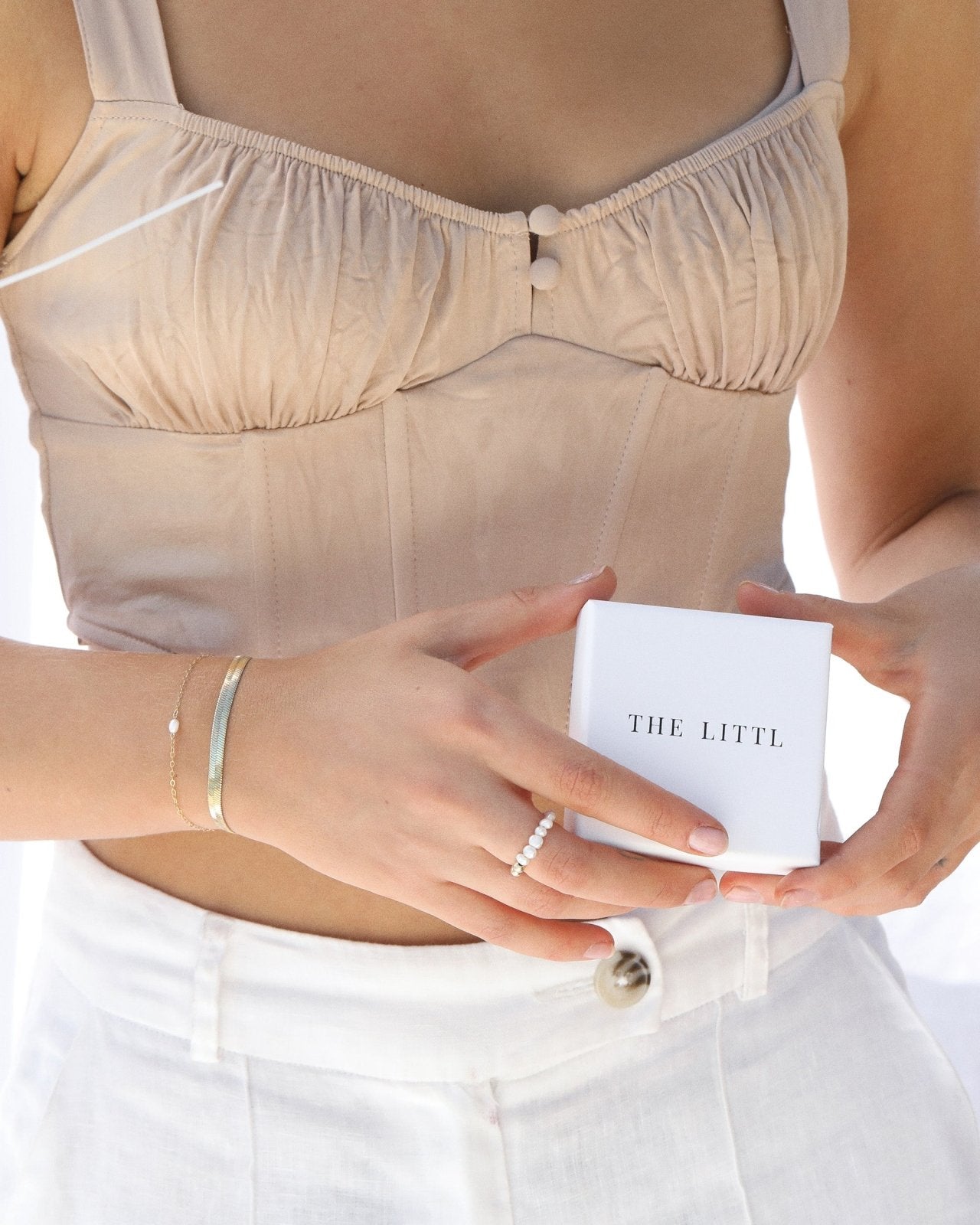 FRESHWATER PEARL BEADED RING - The Littl - 14k Yellow Gold Fill - S