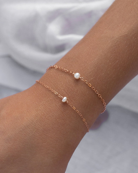 FRESHWATER PEARL BRACELET- 14k Rose Gold - The Littl - Deluxe Chain - 16cm