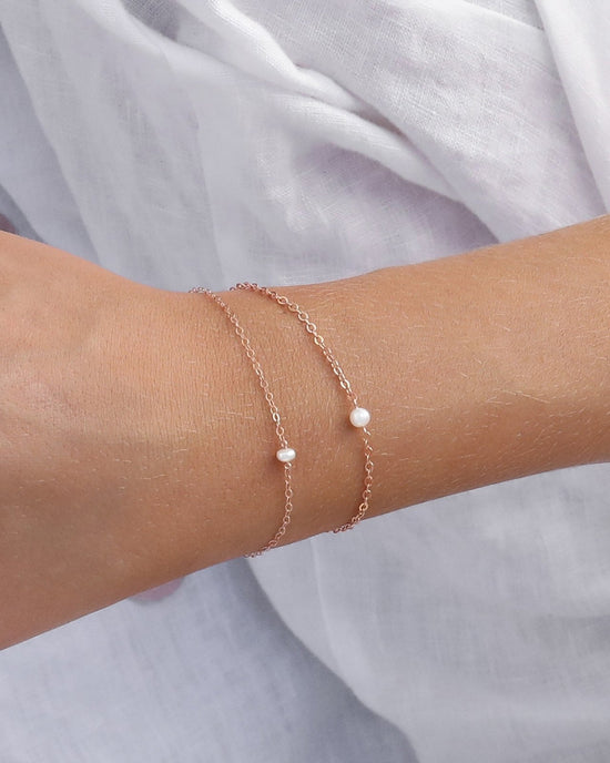 FRESHWATER PEARL BRACELET- 14k Rose Gold - The Littl - Deluxe Chain - 16cm