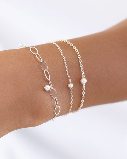FRESHWATER PEARL BRACELET- Sterling Silver - The Littl - Deluxe Chain - 16cm