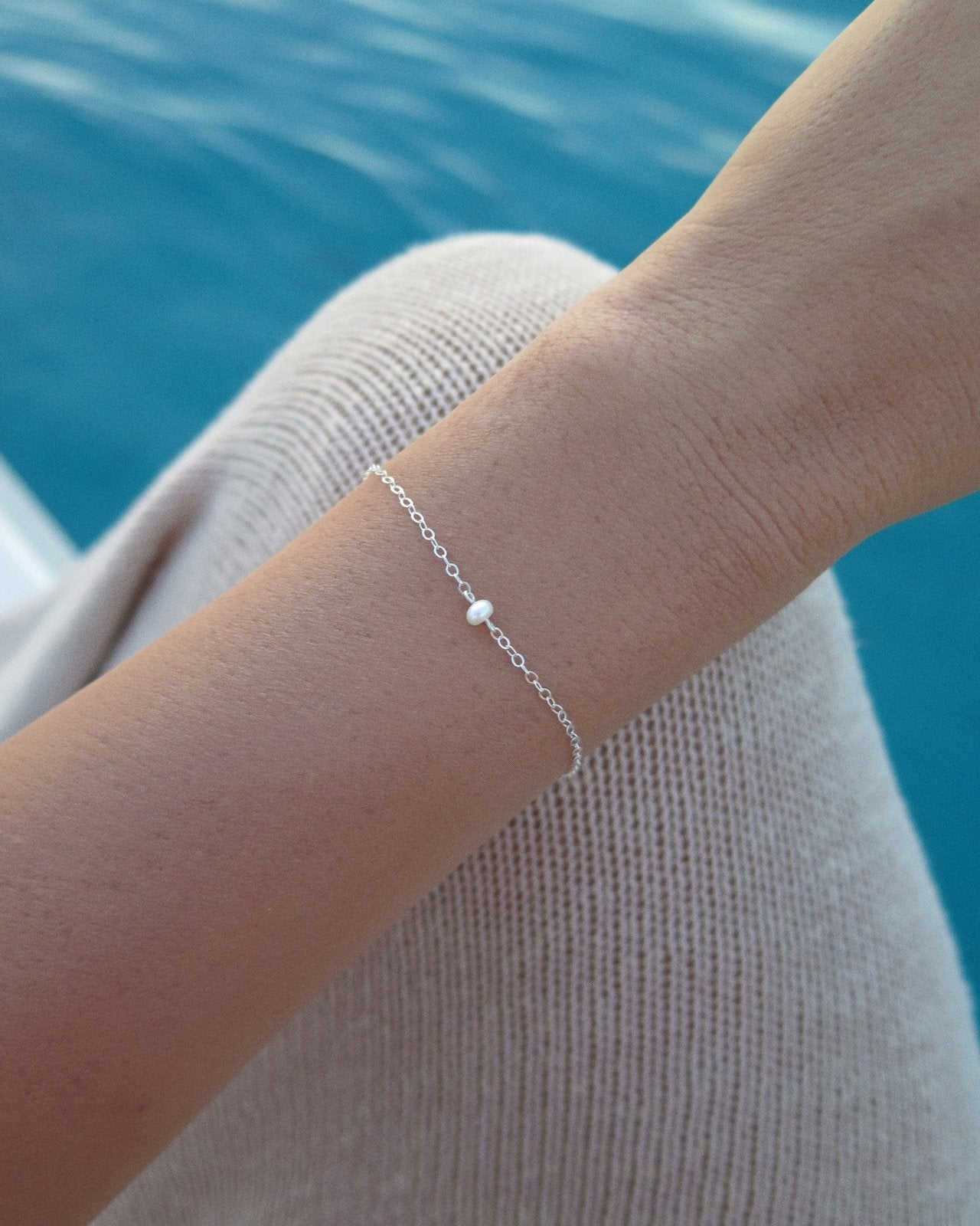 FRESHWATER PEARL BRACELET- Sterling Silver - The Littl - Deluxe Chain - 16cm