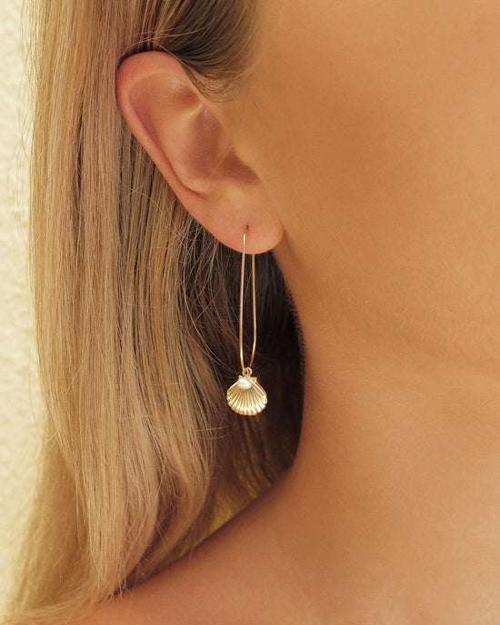 FRESHWATER PEARL CLAM SHELL HOOP EARRINGS SET (10% off) - The Littl - 14k Yellow Gold Fill - 12mm Set