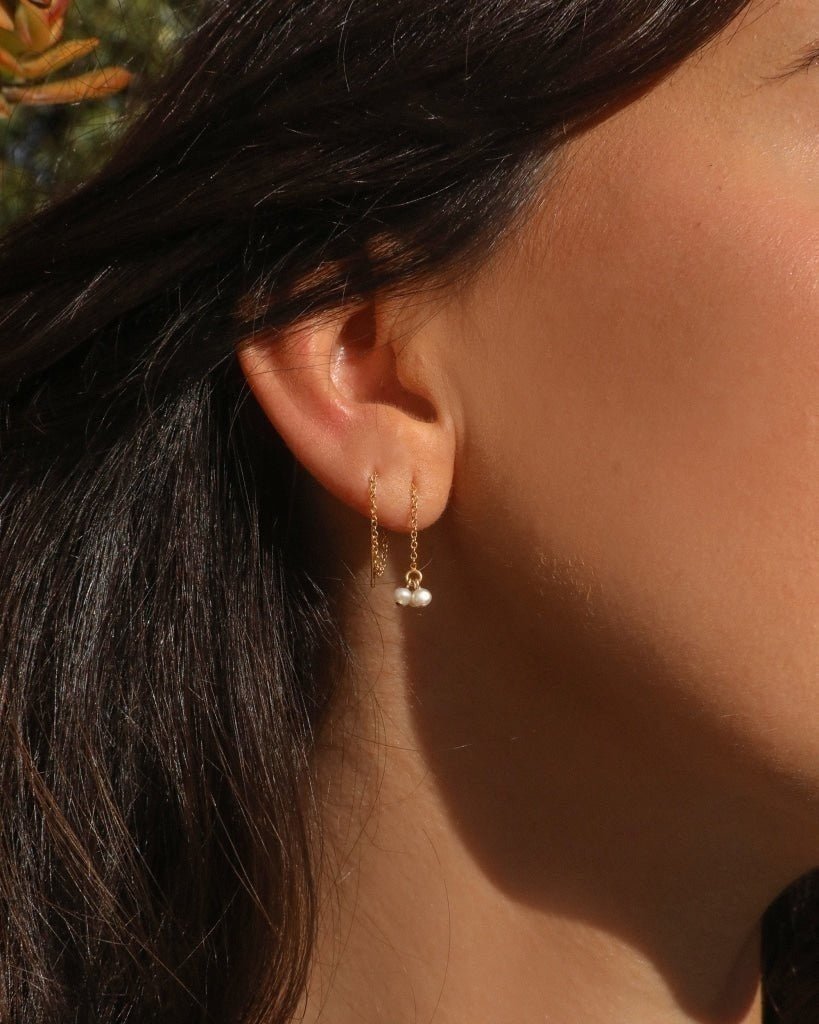 FRESHWATER PEARL CLUSTER THREADER EARRINGS - The Littl - 14k Yellow Gold Fill - Earrings