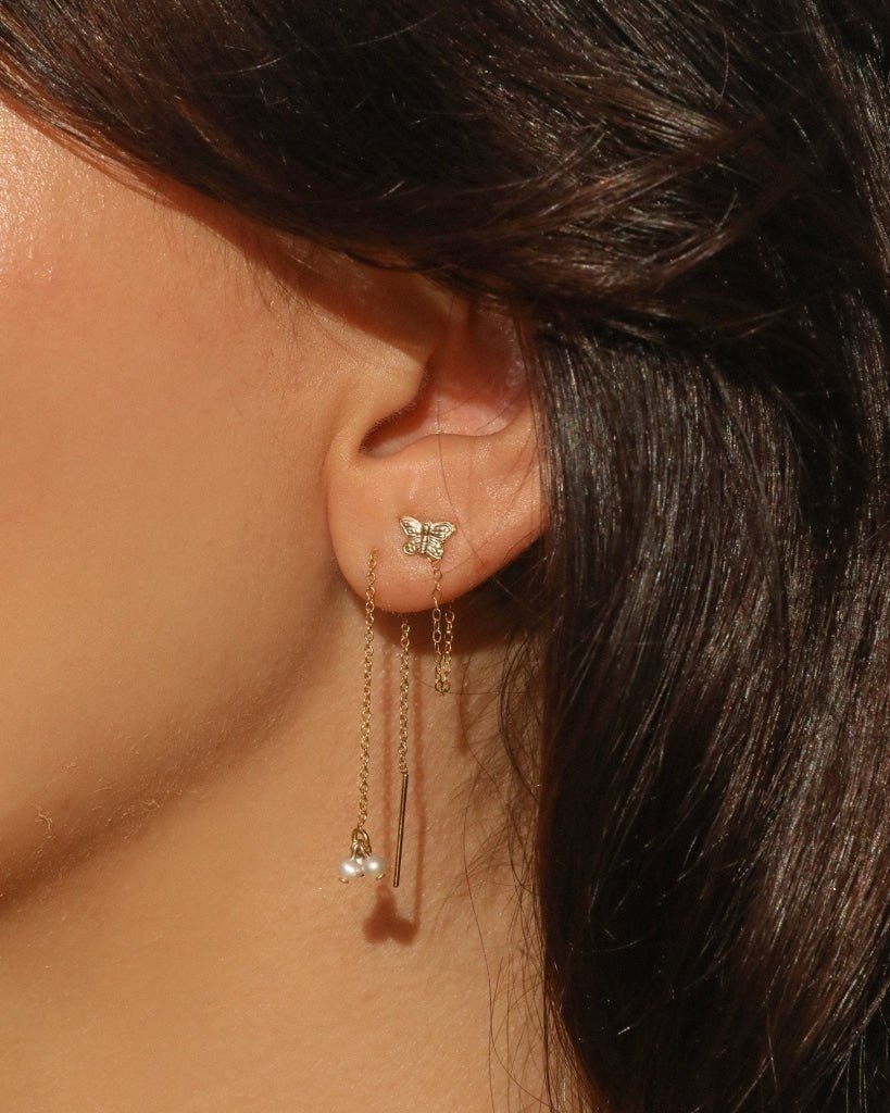 FRESHWATER PEARL CLUSTER THREADER EARRINGS - The Littl - 14k Yellow Gold Fill - Earrings