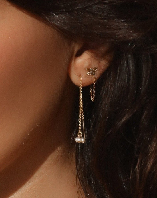FRESHWATER PEARL CLUSTER THREADER EARRINGS - The Littl - 14k Yellow Gold Fill - Earrings