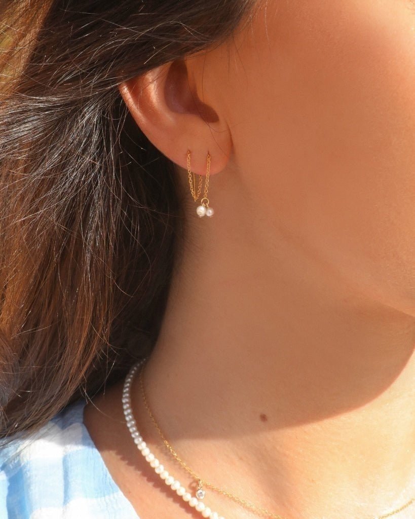 FRESHWATER PEARL CLUSTER THREADER EARRINGS - The Littl - 14k Yellow Gold Fill - Earrings