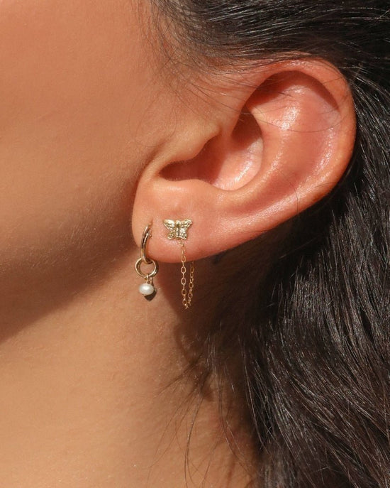 FRESHWATER PEARL HEART MINI HOOP EARRINGS - The Littl - 14k Yellow Gold Fill - Earrings