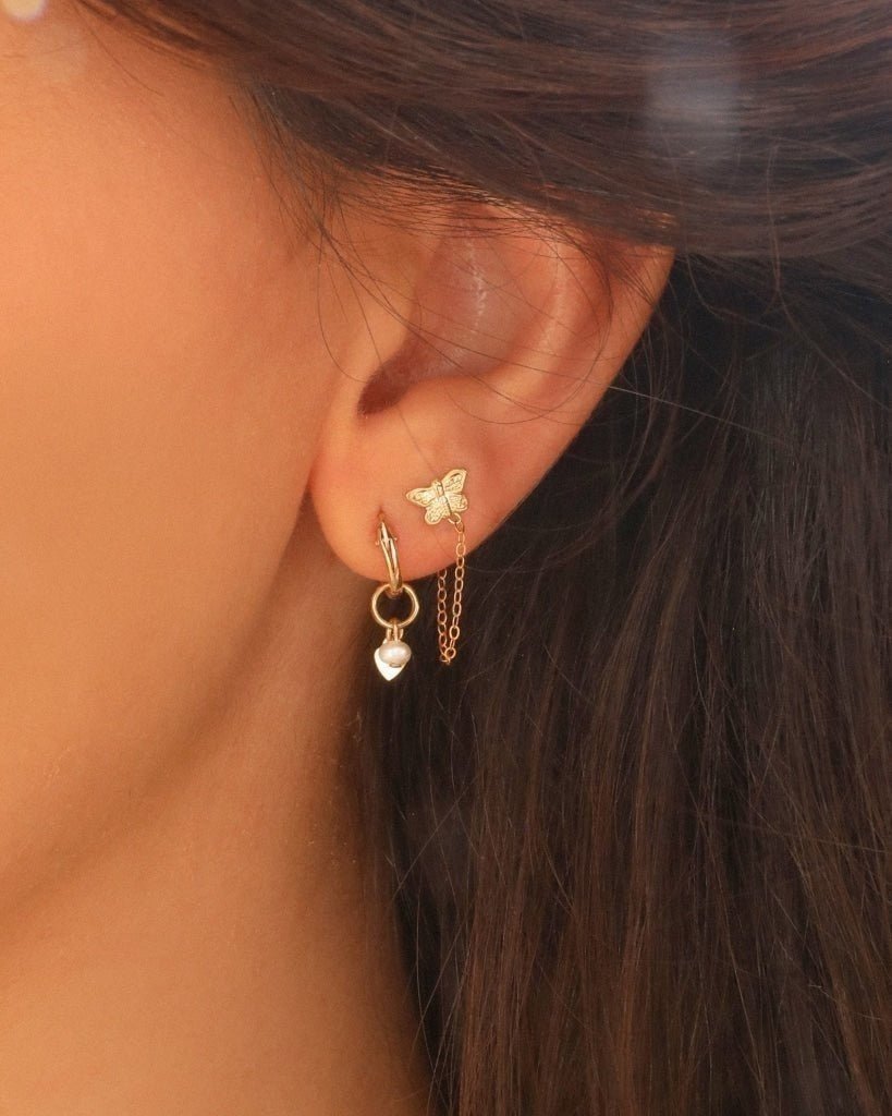 FRESHWATER PEARL HEART MINI HOOP EARRINGS - The Littl - 14k Yellow Gold Fill - Earrings
