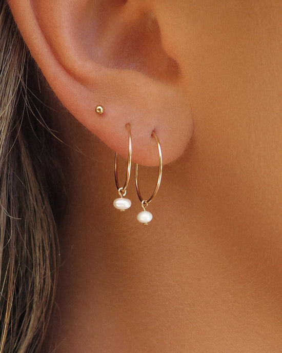 FRESHWATER PEARL HOOP EARRINGS- 14k Yellow Gold - The Littl - -