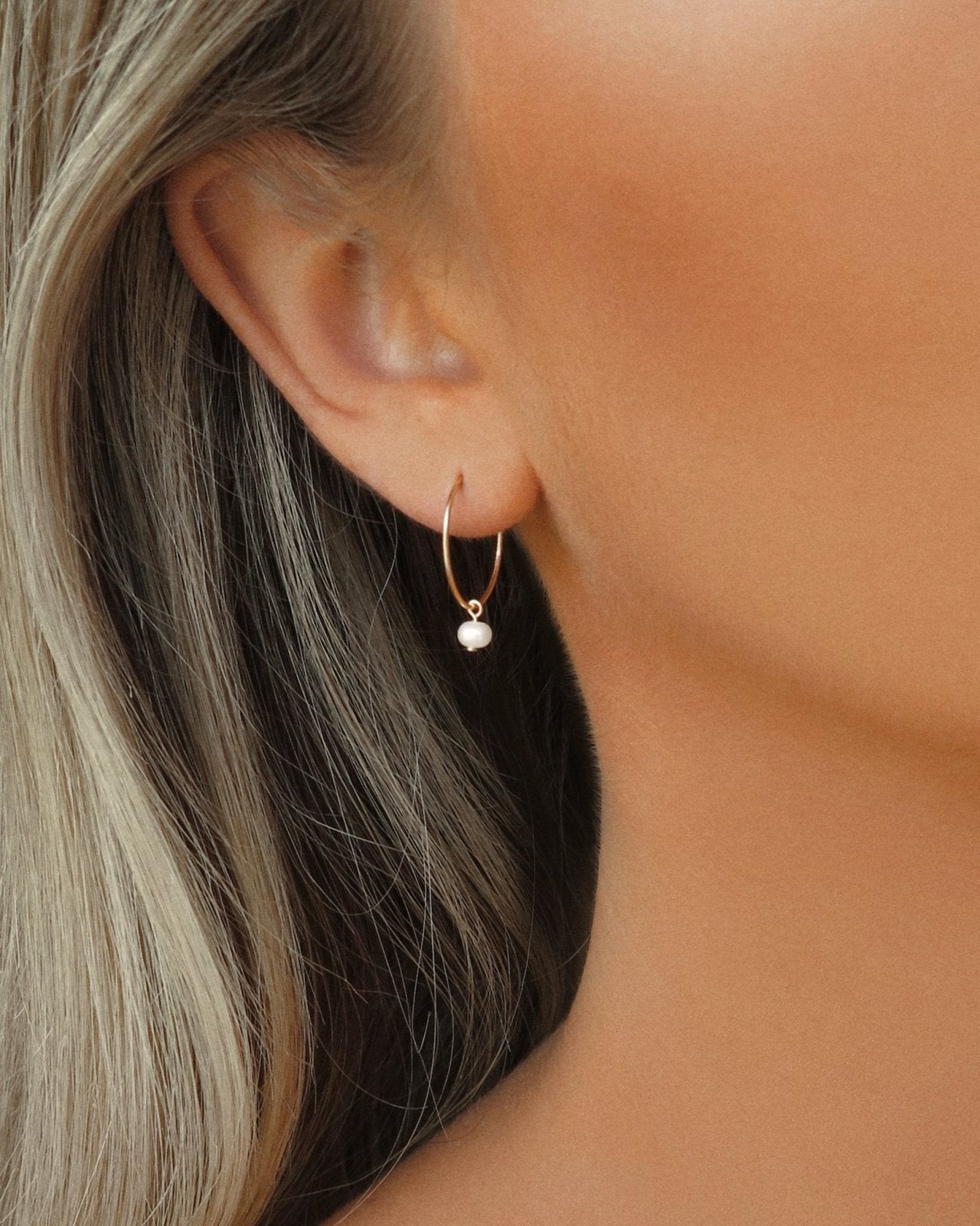 FRESHWATER PEARL HOOP EARRINGS- 14k Yellow Gold - The Littl - -