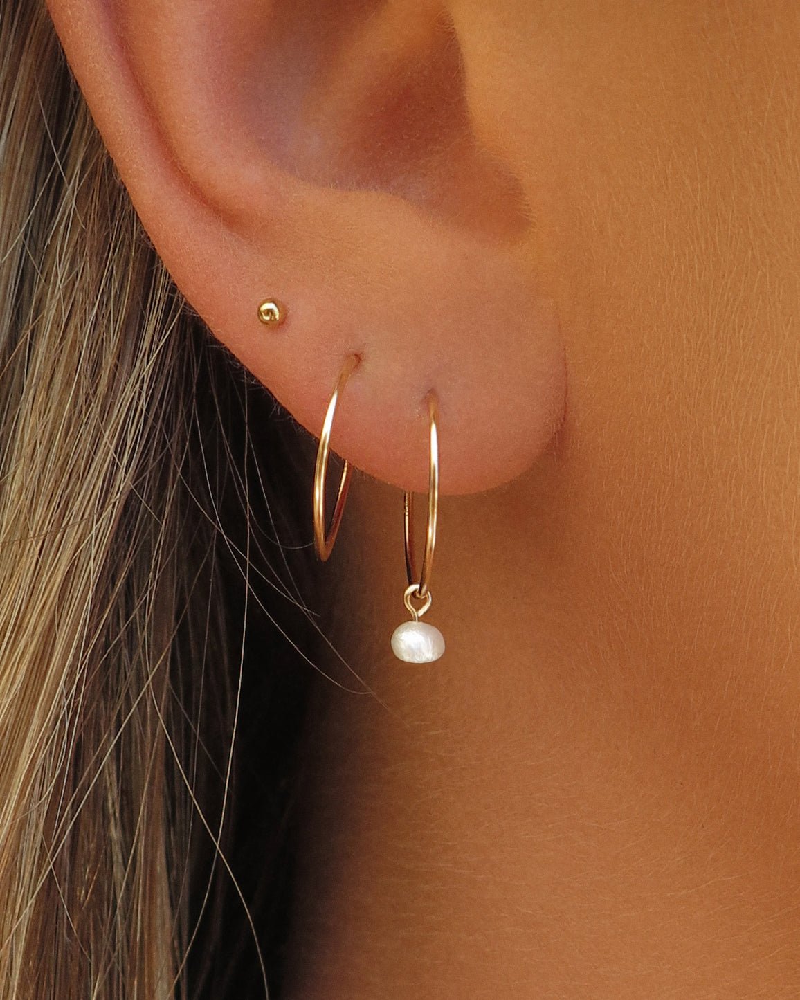 FRESHWATER PEARL HOOP EARRINGS- 14k Yellow Gold - The Littl - -