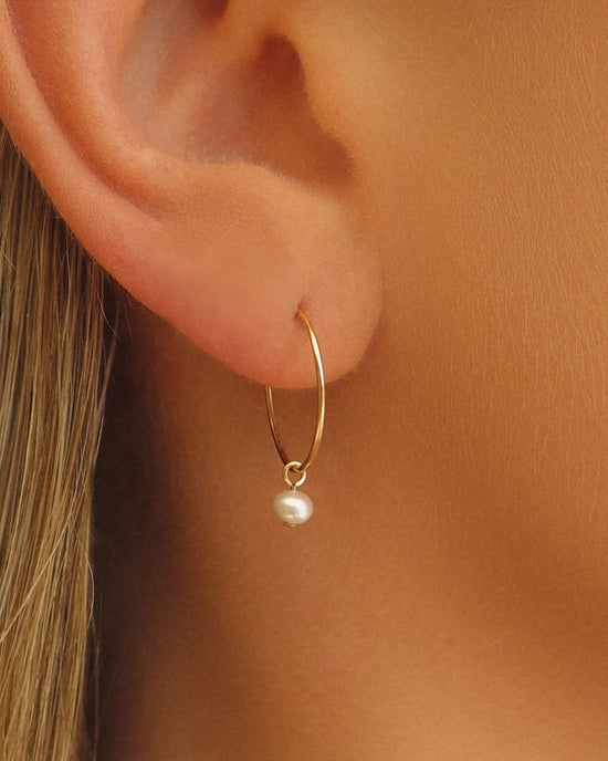 Load image into Gallery viewer, FRESHWATER PEARL HOOP EARRINGS- 14k Yellow Gold Fill - The Littl - Earrings
