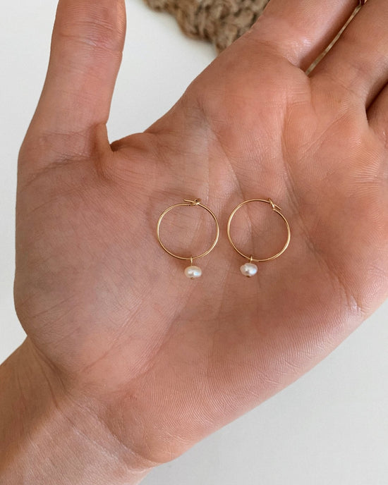 FRESHWATER PEARL HOOP EARRINGS- 14k Yellow Gold Fill - The Littl - Earrings