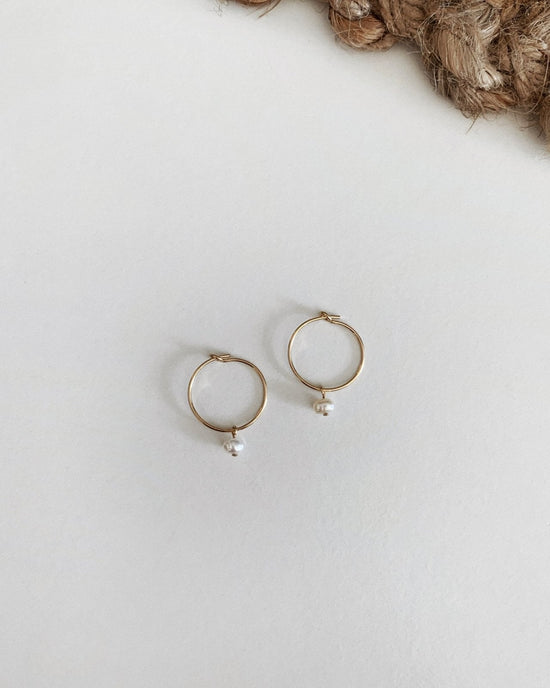 FRESHWATER PEARL HOOP EARRINGS- 14k Yellow Gold Fill - The Littl - Earrings