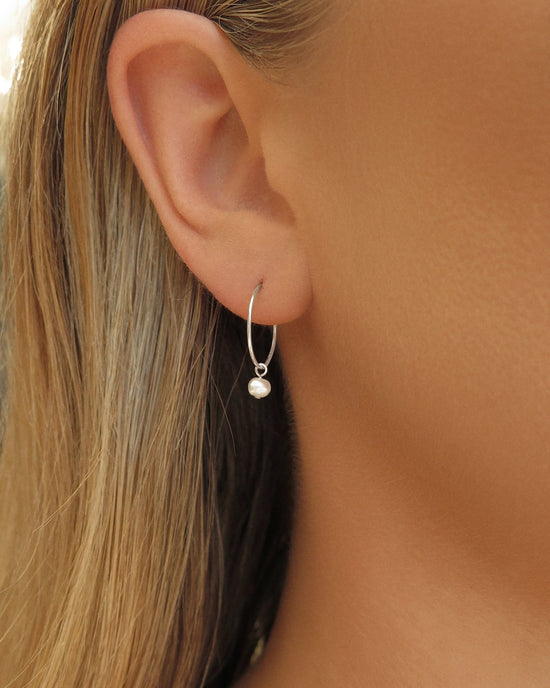 FRESHWATER PEARL HOOP EARRINGS- Sterling Silver - The Littl - -