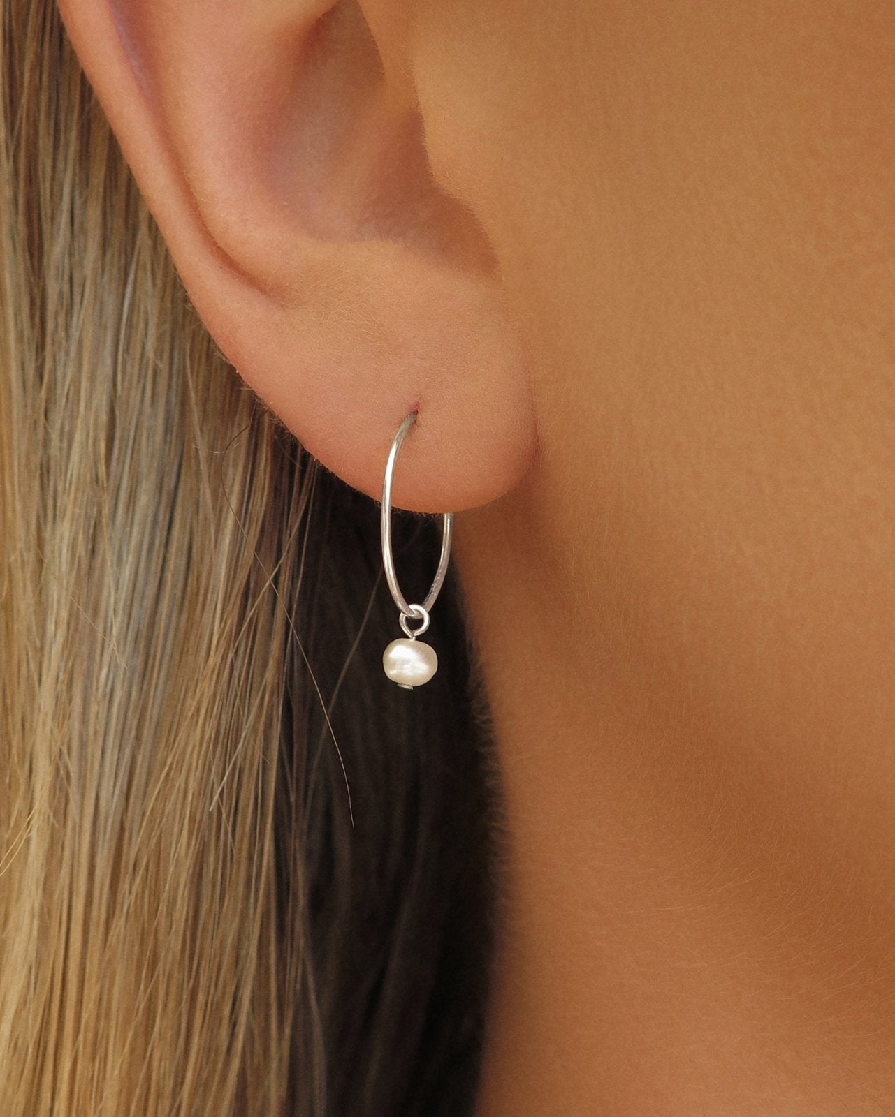 FRESHWATER PEARL HOOP EARRINGS- Sterling Silver - The Littl - -