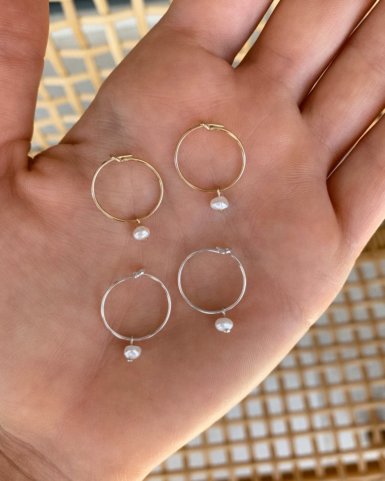 FRESHWATER PEARL HOOP EARRINGS- Sterling Silver - The Littl - -