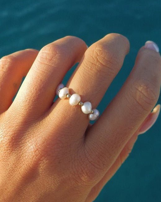 FRESHWATER PEARL SMALL BEADED RING - The Littl - 14k Yellow Gold Fill - S