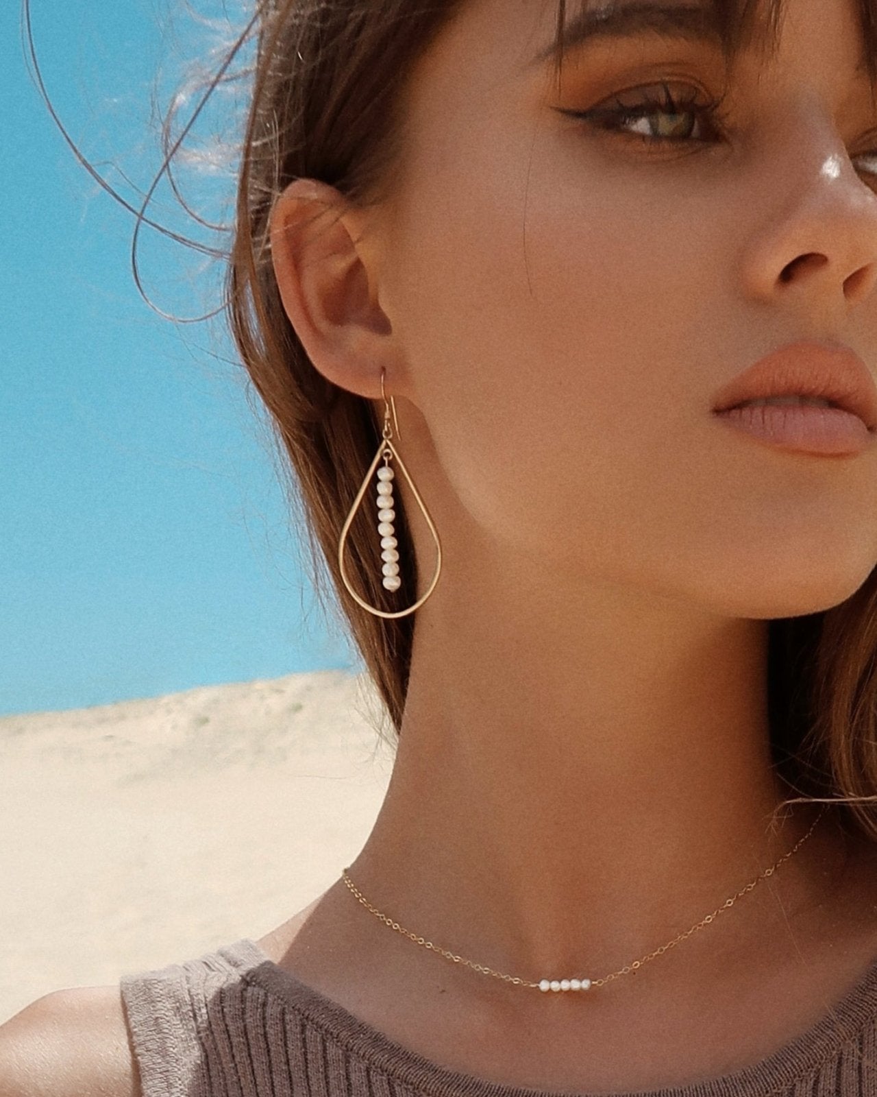 FRESHWATER PEARL STACK TEARDROP EARRINGS - The Littl - 14k Yellow Gold Fill -