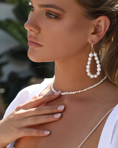 Large Teardrop Freshwater Pearl Thick Hoop Earrings - 14k Gold-Filled - Australian Jewellery | The Littl