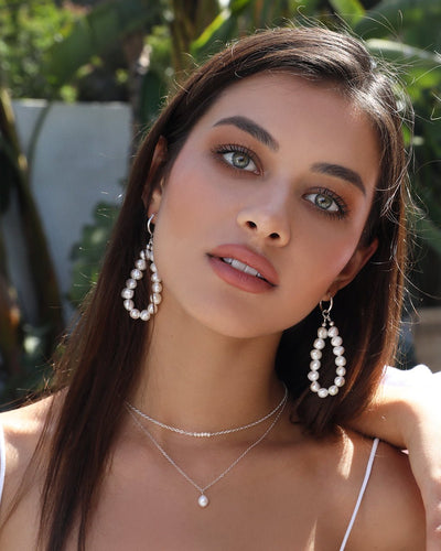 FRESHWATER PEARL TEARDROP HOOP EARRINGS- Sterling Silver - The Littl - -
