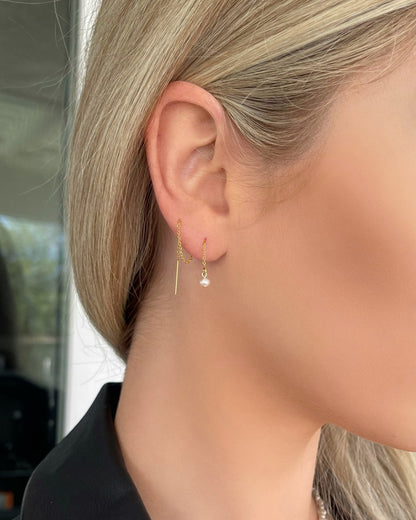 FRESHWATER PEARL THREADER EARRINGS - The Littl - 14k Yellow Gold Fill -