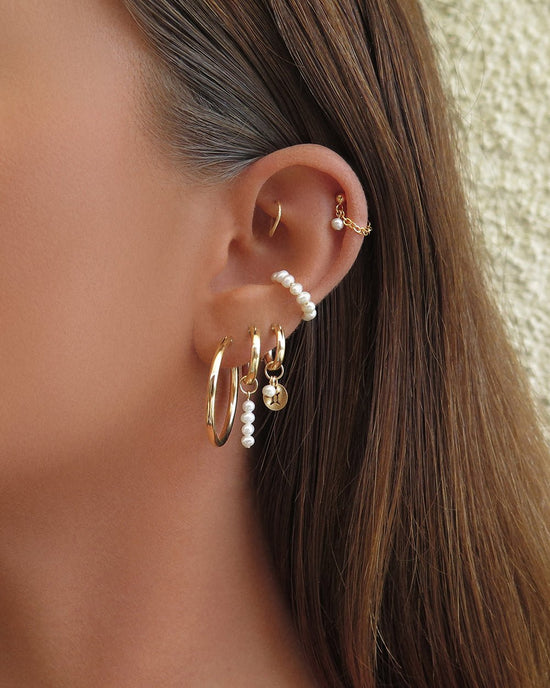 FRESHWATER PEARL ZODIAC THICK HOOP EARRINGS- 14k Yellow Gold - The Littl - 12mm - Earrings