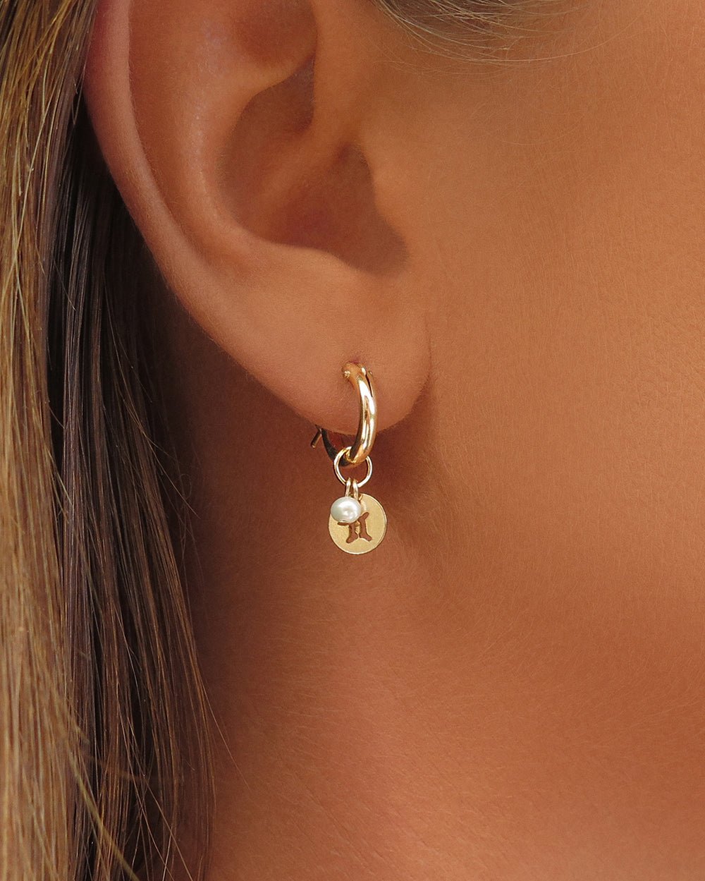 FRESHWATER PEARL ZODIAC THICK HOOP EARRINGS- 14k Yellow Gold - The Littl - 12mm - Earrings