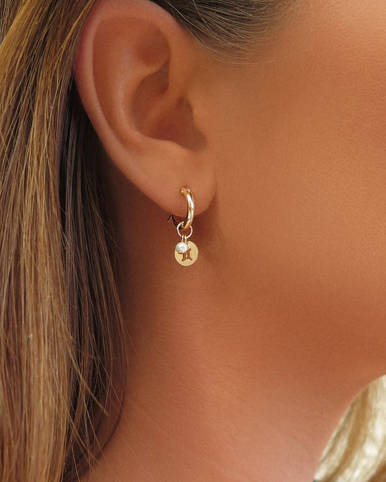 FRESHWATER PEARL ZODIAC THICK HOOP EARRINGS- 14k Yellow Gold - The Littl - 12mm - Earrings