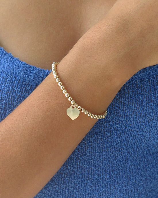 Load image into Gallery viewer, HEART LARGE BEADED BRACELET- 14k Yellow Gold - The Littl - 16cm - No Bracelets
