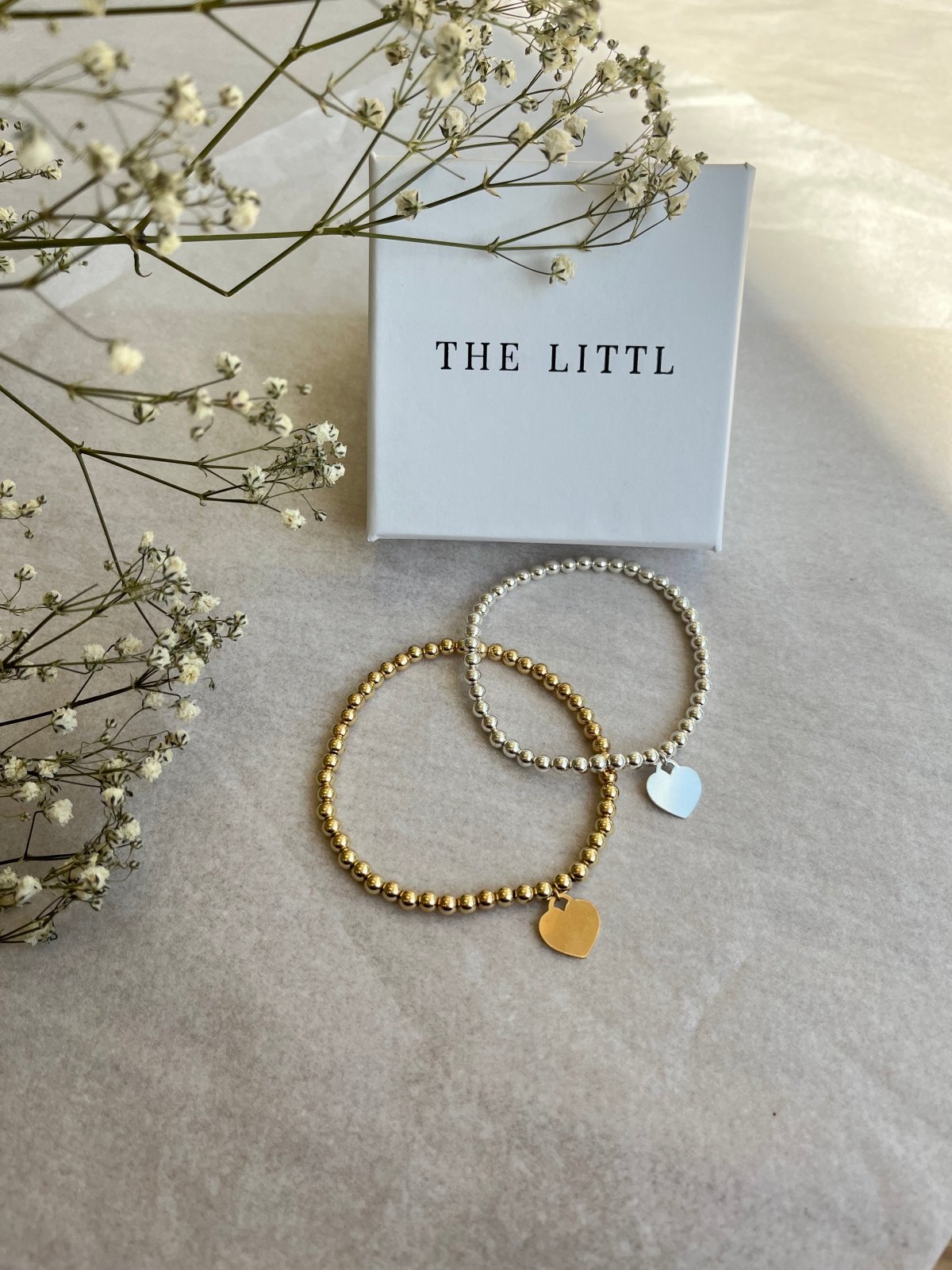 Load image into Gallery viewer, HEART LARGE BEADED BRACELET- 14k Yellow Gold - The Littl - 16cm - No
