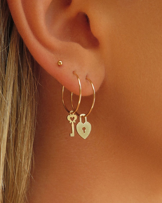 KEY AND LOCK HOOP EARRINGS- 14k Yellow Gold - The Littl - -