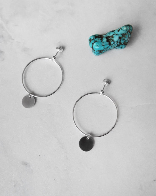 LARGE CIRCLE COIN EARRINGS- Sterling Silver - The Littl - -