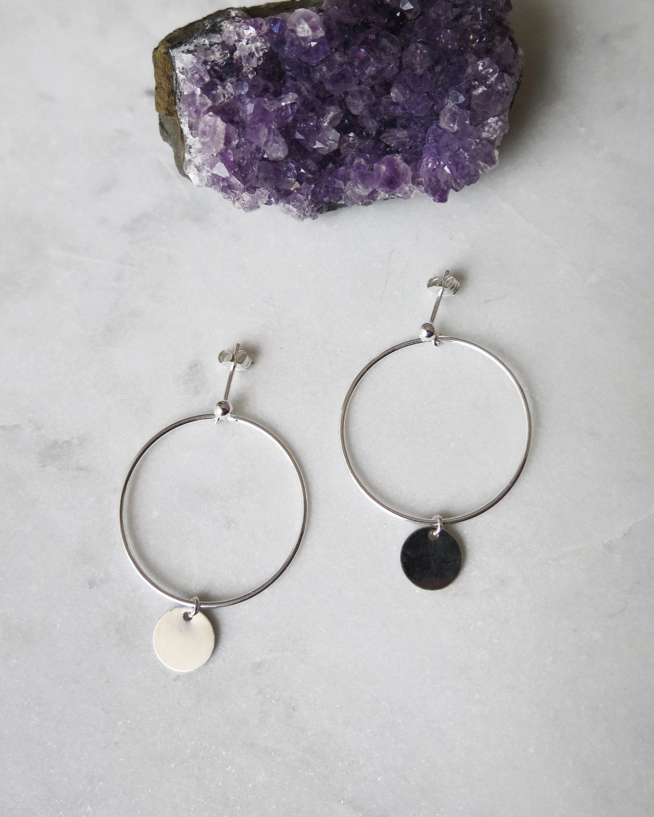 LARGE CIRCLE COIN EARRINGS- Sterling Silver - The Littl - -
