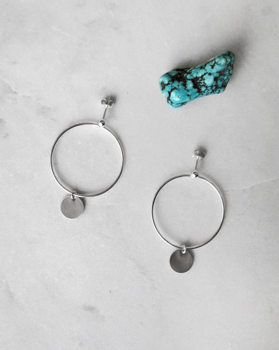 LARGE CIRCLE COIN EARRINGS- Sterling Silver - The Littl - -