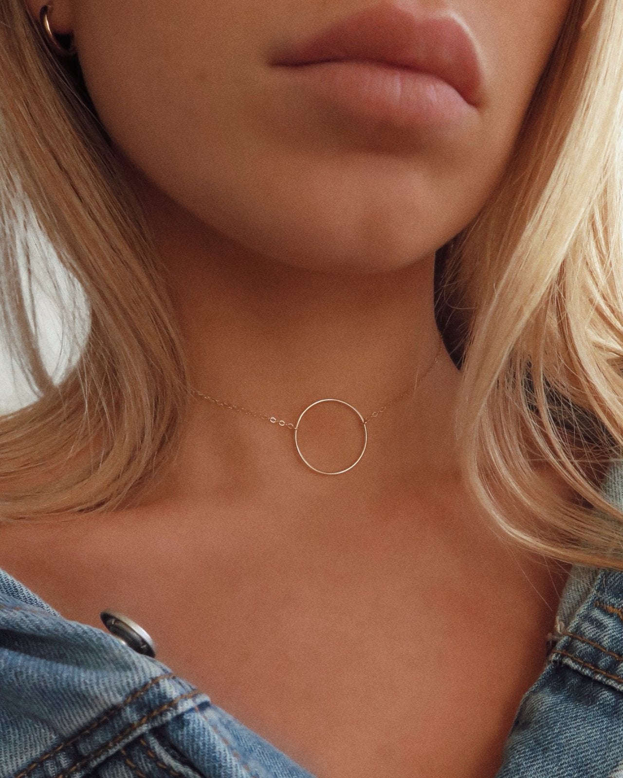 LARGE CIRCLE NECKLACE- 14k Yellow Gold - The Littl - Deluxe Chain - 37cm (choker)