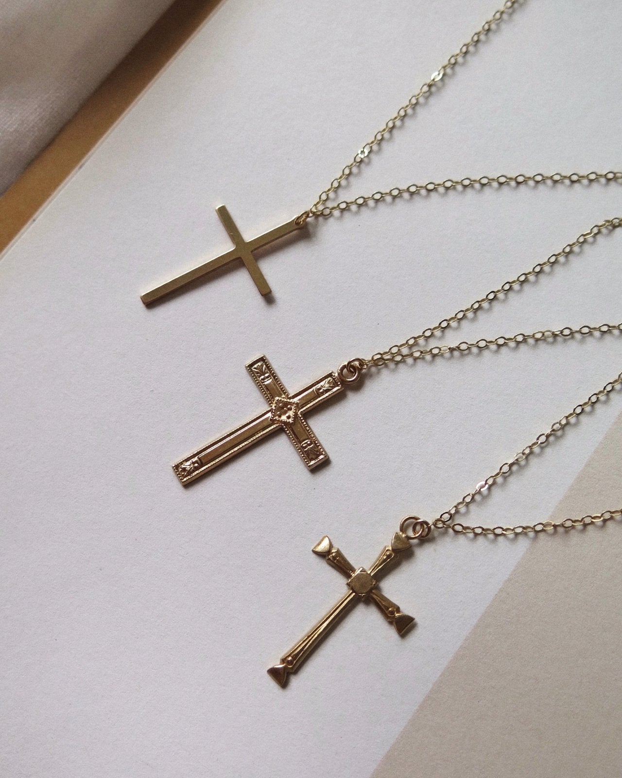 Load image into Gallery viewer, LARGE CROSS NECKLACE - The Littl - Deluxe Chain - 14k Yellow Gold Fill
