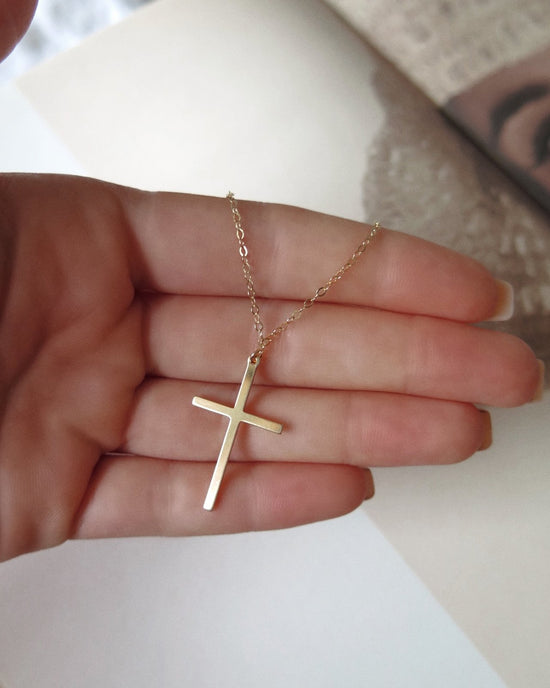 LARGE CROSS NECKLACE - The Littl - Deluxe Chain - 14k Yellow Gold Fill