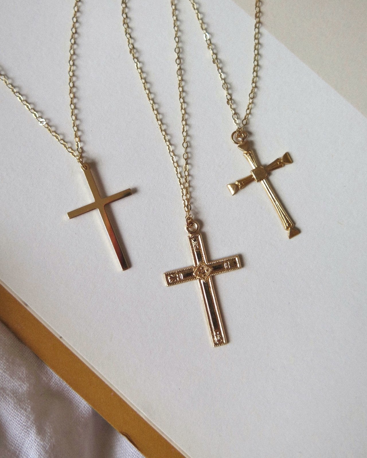 LARGE CROSS NECKLACE - The Littl - Deluxe Chain - 14k Yellow Gold Fill