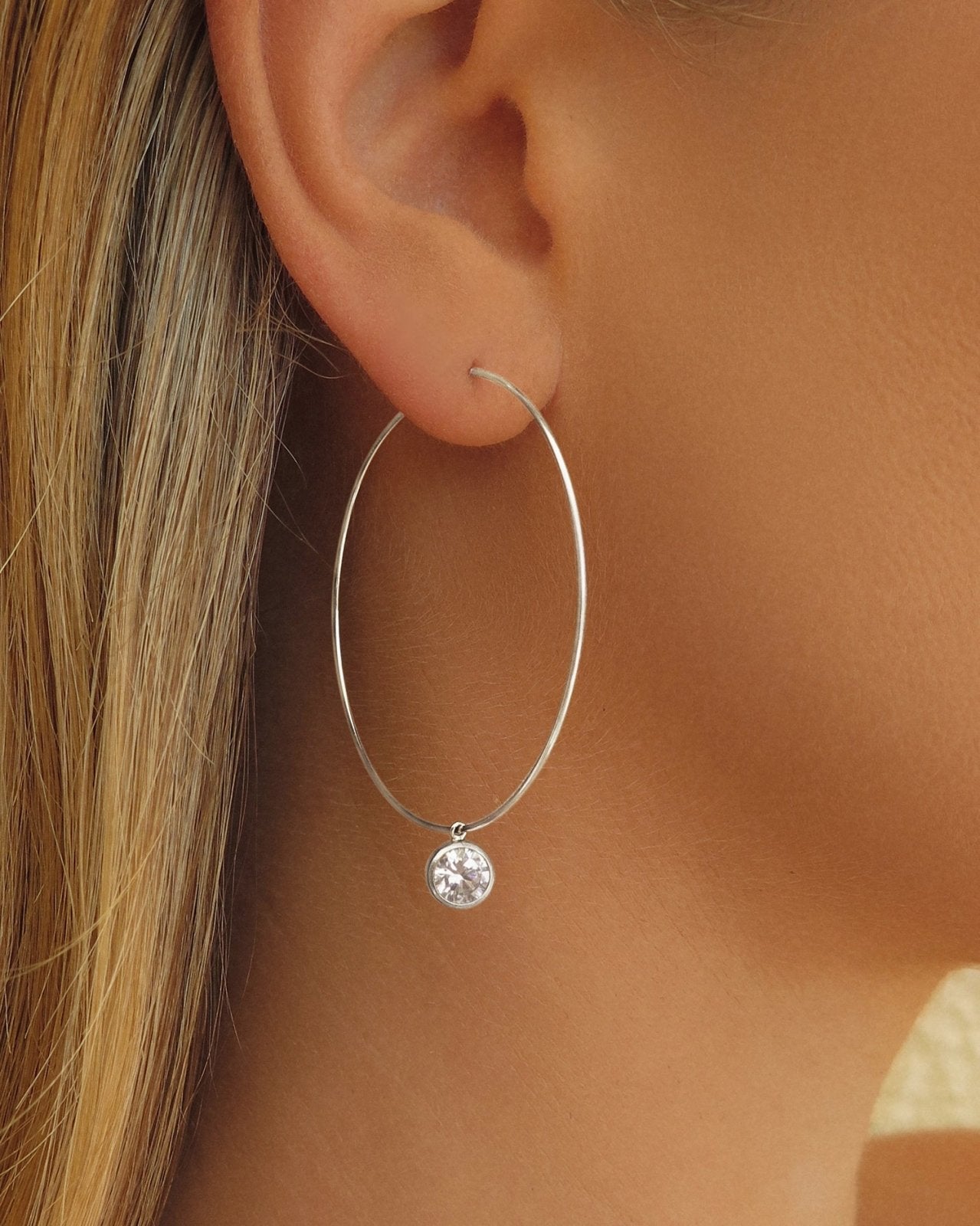 Large sterling silver diamante hoop earrings deals