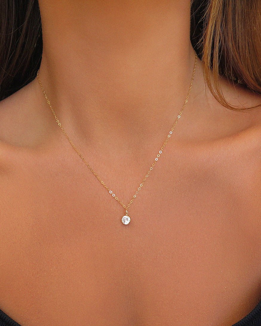 LARGE CZ NECKLACE- 14k Yellow Gold - The Littl - Deluxe Chain - 37cm (choker) Necklaces