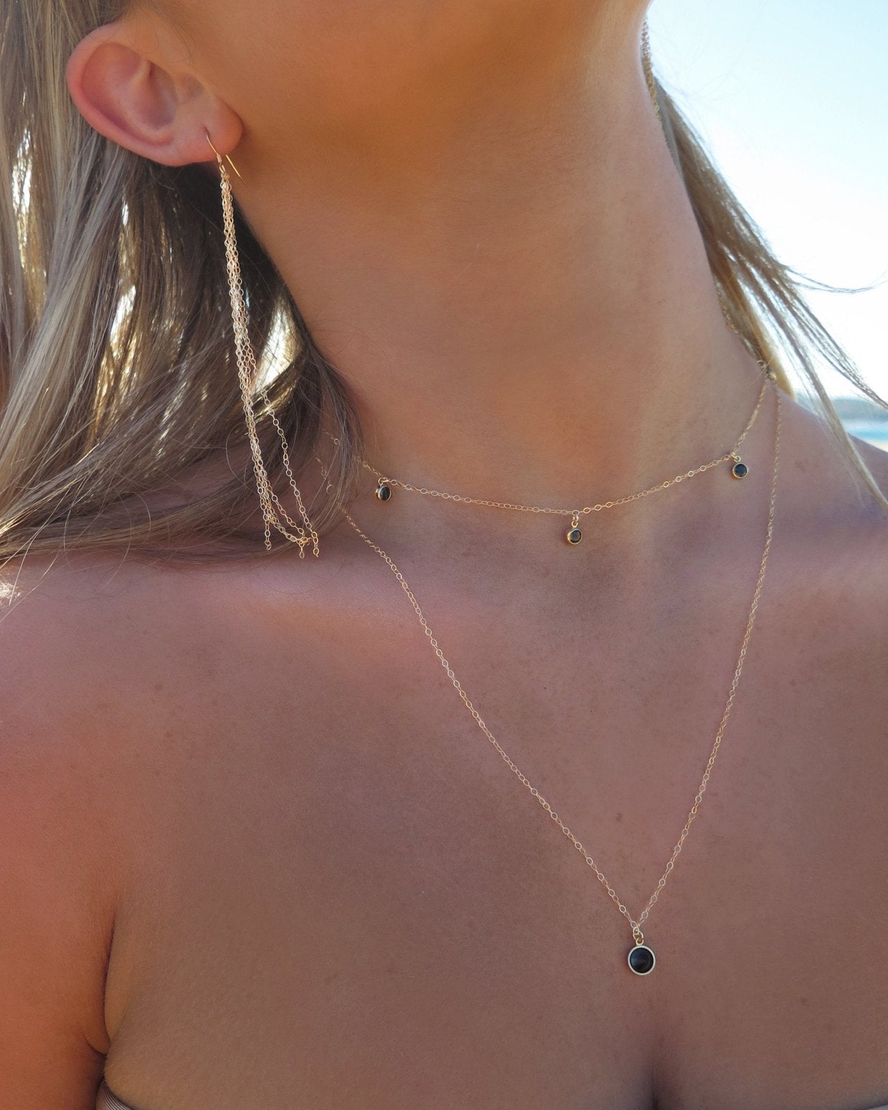 LARGE CZ NECKLACE- 14k Yellow Gold - The Littl - Deluxe Chain - 37cm (choker)