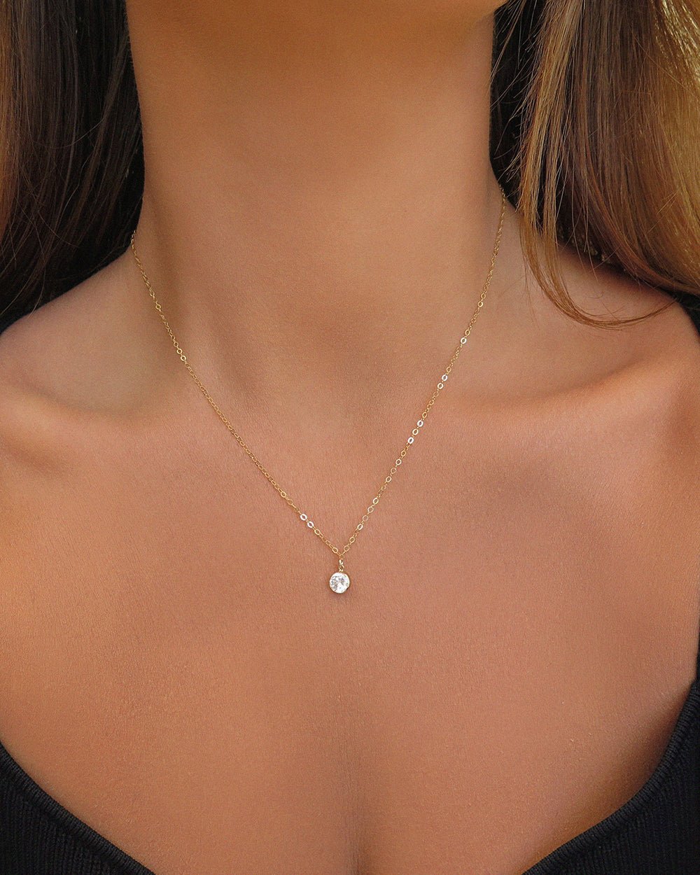 LARGE CZ NECKLACE- 14k Yellow Gold - The Littl - Deluxe Chain - 37cm (choker) Necklaces