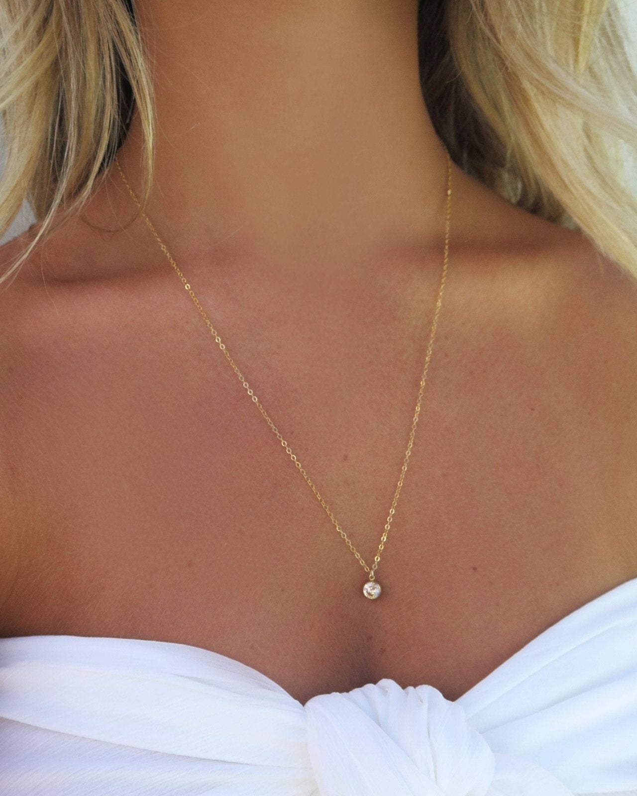 LARGE CZ NECKLACE- 14k Yellow Gold - The Littl - Deluxe Chain - 37cm (choker)