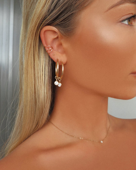 LARGE CZ THICK HOOP EARRINGS - The Littl - 14k Yellow Gold Fill - 12mm