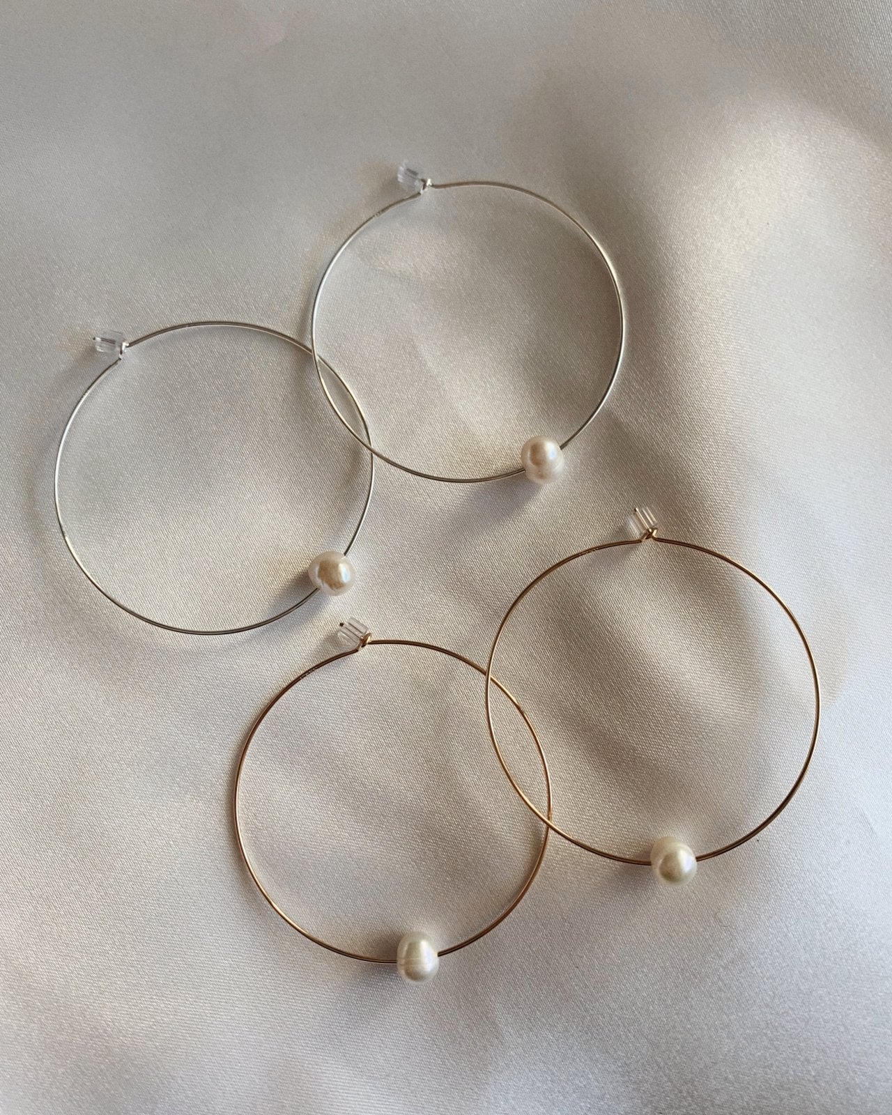 LARGE FRESHWATER PEARL HOOP EARRINGS- Sterling Silver - The Littl - -