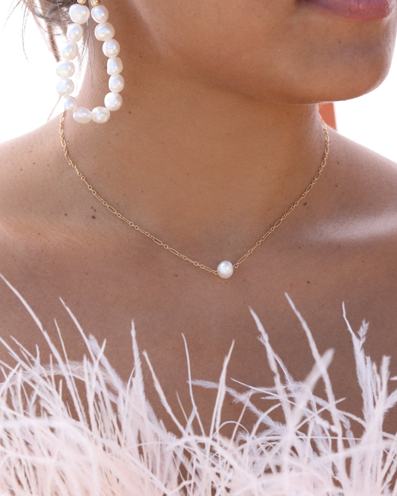 LARGE FRESHWATER PEARL NECKLACE - The Littl - 14k Yellow Gold Fill - 37cm (choker)