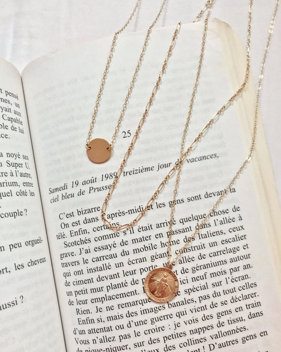 LARGE MIRACULOUS MEDAL NECKLACE- 14k Yellow Gold - The Littl - Deluxe Chain - 37cm (choker)